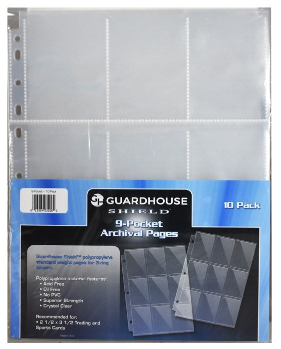 Guardhouse Shield 9 Pocket Archival Polypropylene Pages (10-Pack) [GHPP] - Protective Pages Sealed
