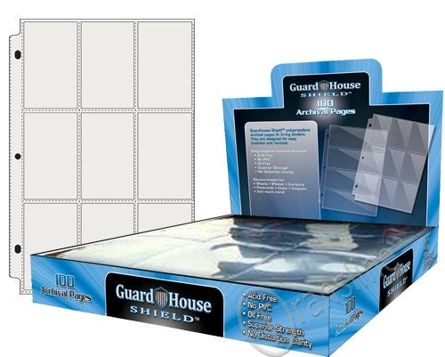 Guardhouse Shield 9 Pocket Archival Polypropylene Pages (100-Pack) [GHPP] - Protective Pages Sealed
