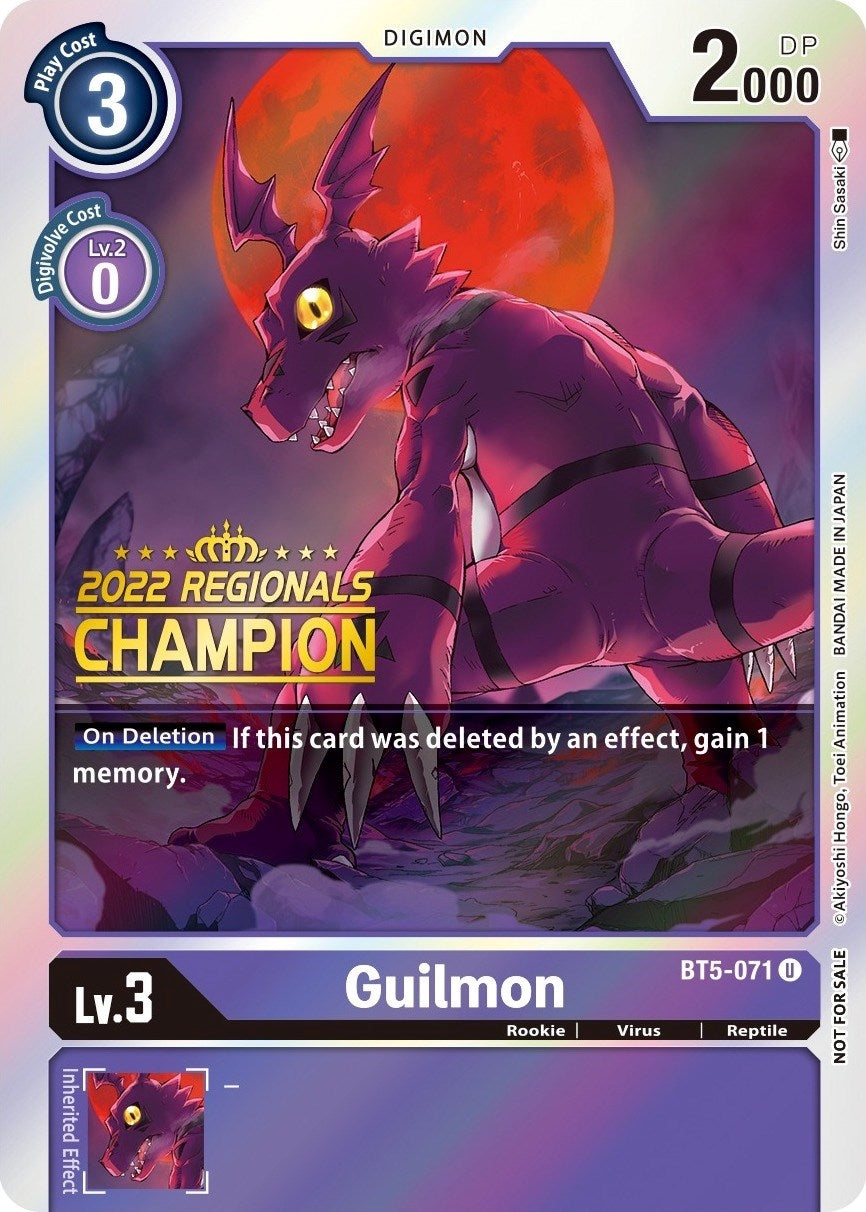 Guilmon (2022 Championship Offline Regional) [Online Champion] (5071) [BT05] - Digimon Card Game Single