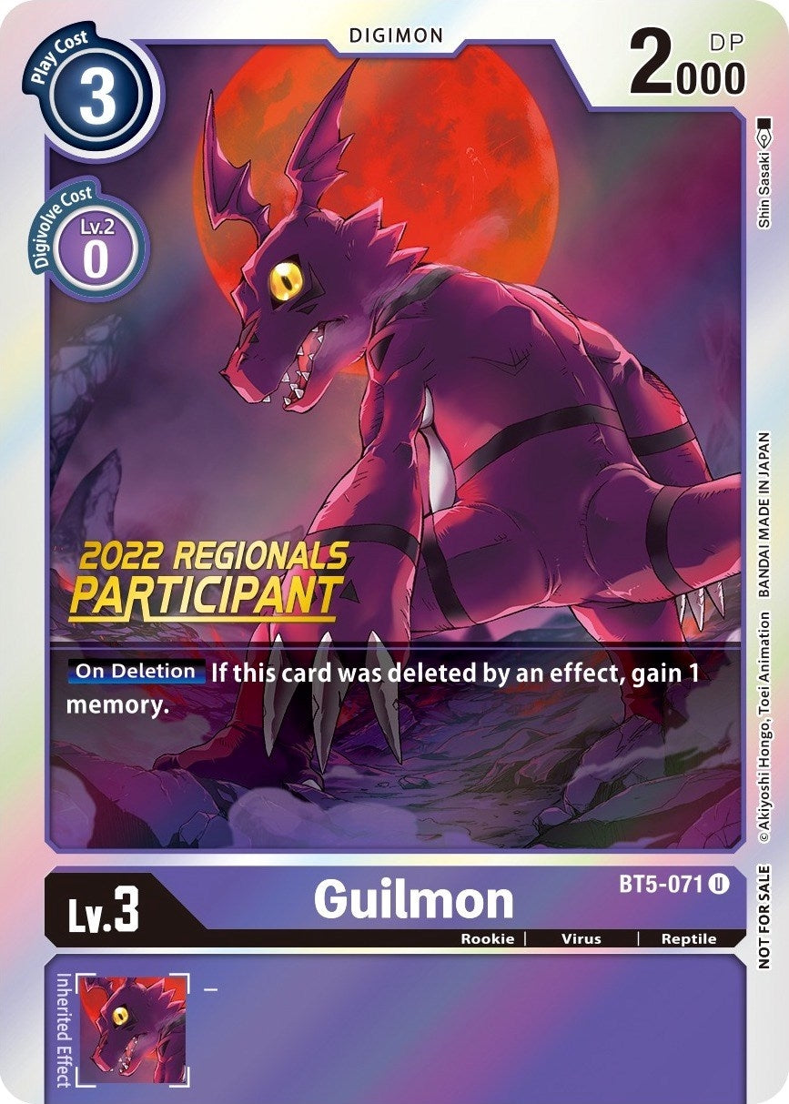 Guilmon (2022 Championship Offline Regional) [Online Participant] (5071) [BT05] - Digimon Card Game Single