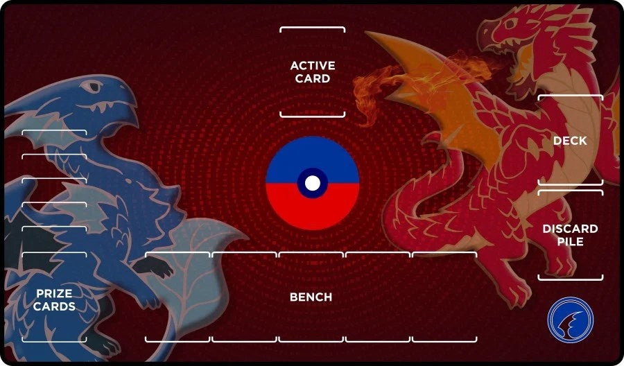 GamerMats Playmat - Red and Blue Dragon with Pokemon Compatible Zones (Premium White Stitched) - Playmats Sealed