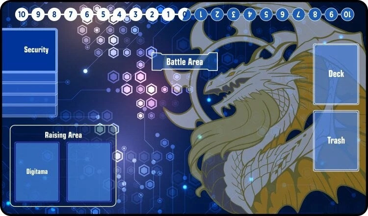GamerMats Playmat - Digimon Compatible White Dragon (Premium with Zones Black Stitched) - Playmats Sealed