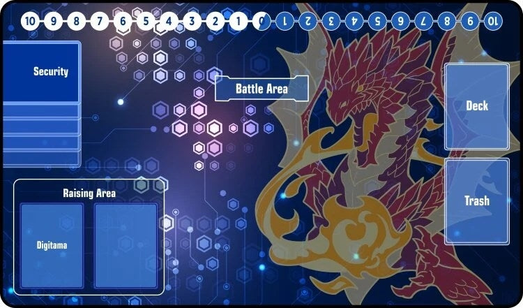 GamerMats Playmat - Digimon Compatible Red Dragon (Premium with Zones White Stitched) - Playmats Sealed