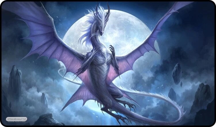 GamerMats Playmat - White Dragon of the Night (Premium Black Stitched) - Playmats Sealed