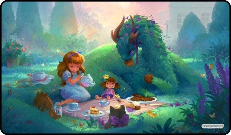 GamerMats Playmat - Dragon Tea Party (Premium White Stitched) - Playmats Sealed