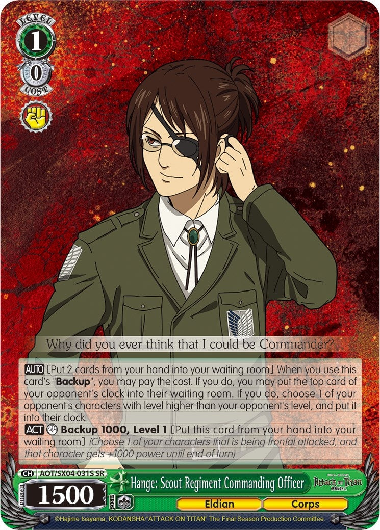Hange: Scout Regiment Commanding Officer (SR) (4031) [AOT3] - Weiss Schwarz Single
