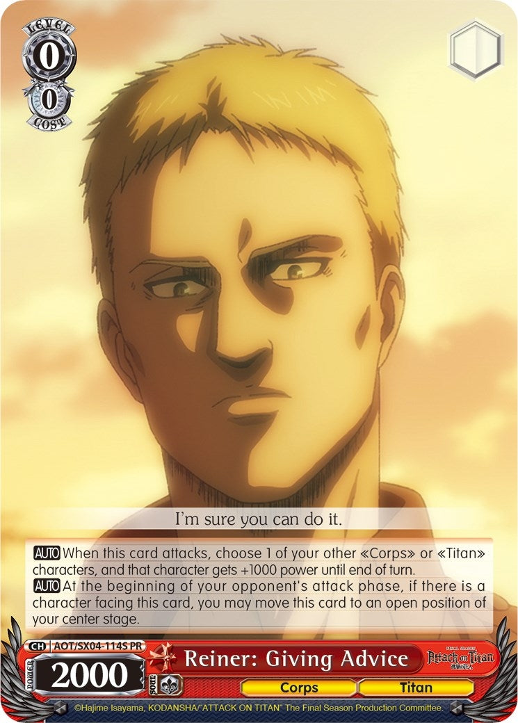Reiner: Giving Advice (Foil) (4114) [AOT3] - Weiss Schwarz Single