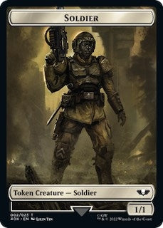 Soldier (002) // Space Marine Devastator Double-sided Token (Surge Foil) (0) [40K] - MTG Single