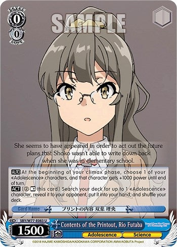 Contents of the Printout Rio Futaba (77083) [SHS/W56] - Weiss Schwarz Single