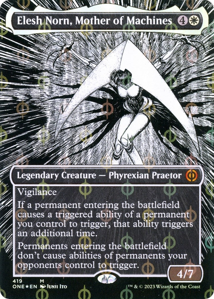 Elesh Norn Mother of Machines (Borderless) (Step-and-Compleat Foil) (419) [ONE] - MTG Single