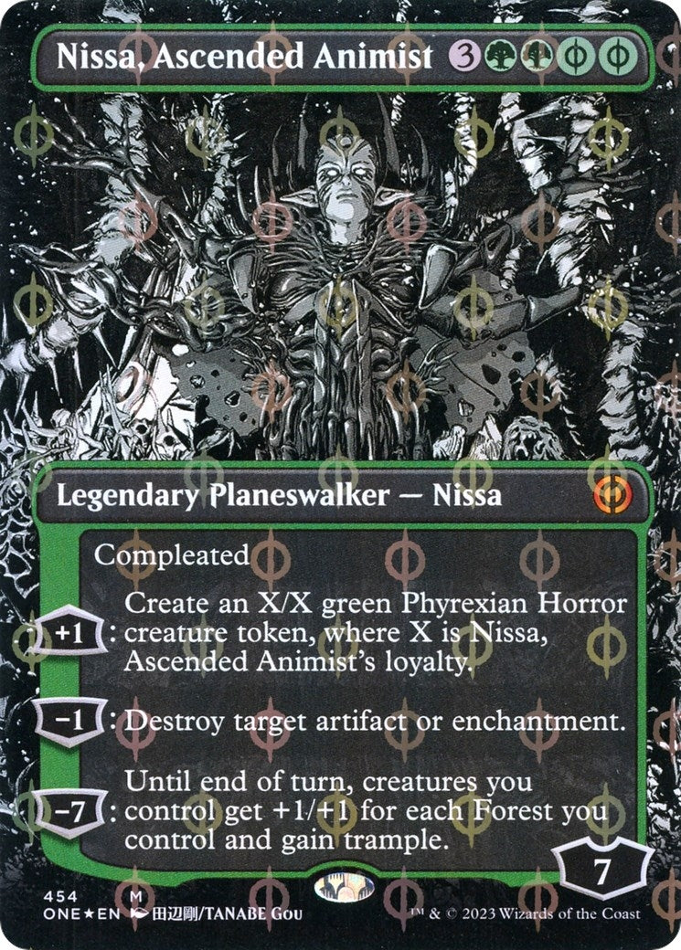 Nissa Ascended Animist (Borderless) (Step-and-Compleat Foil) (454) [ONE] - MTG Single
