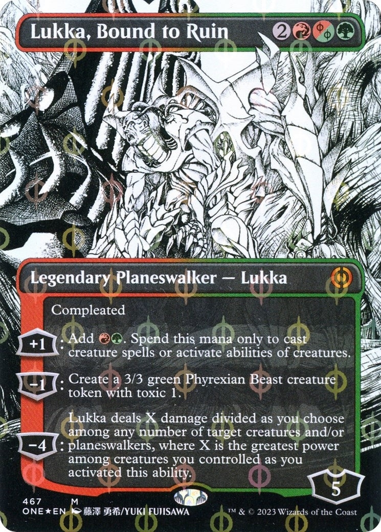 Lukka Bound to Ruin (Borderless) (Step-And-Compleat Foil) (467) [ONE] - MTG Single