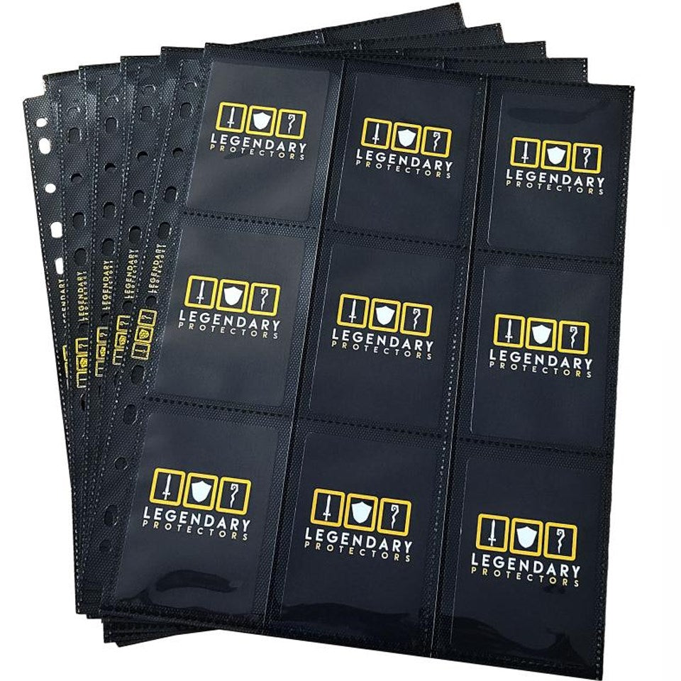 Legendary Protectors 18-Pocket Side-Loading Card Protector Pages (50ct.) — Black [LPPP] - Protective Pages Sealed