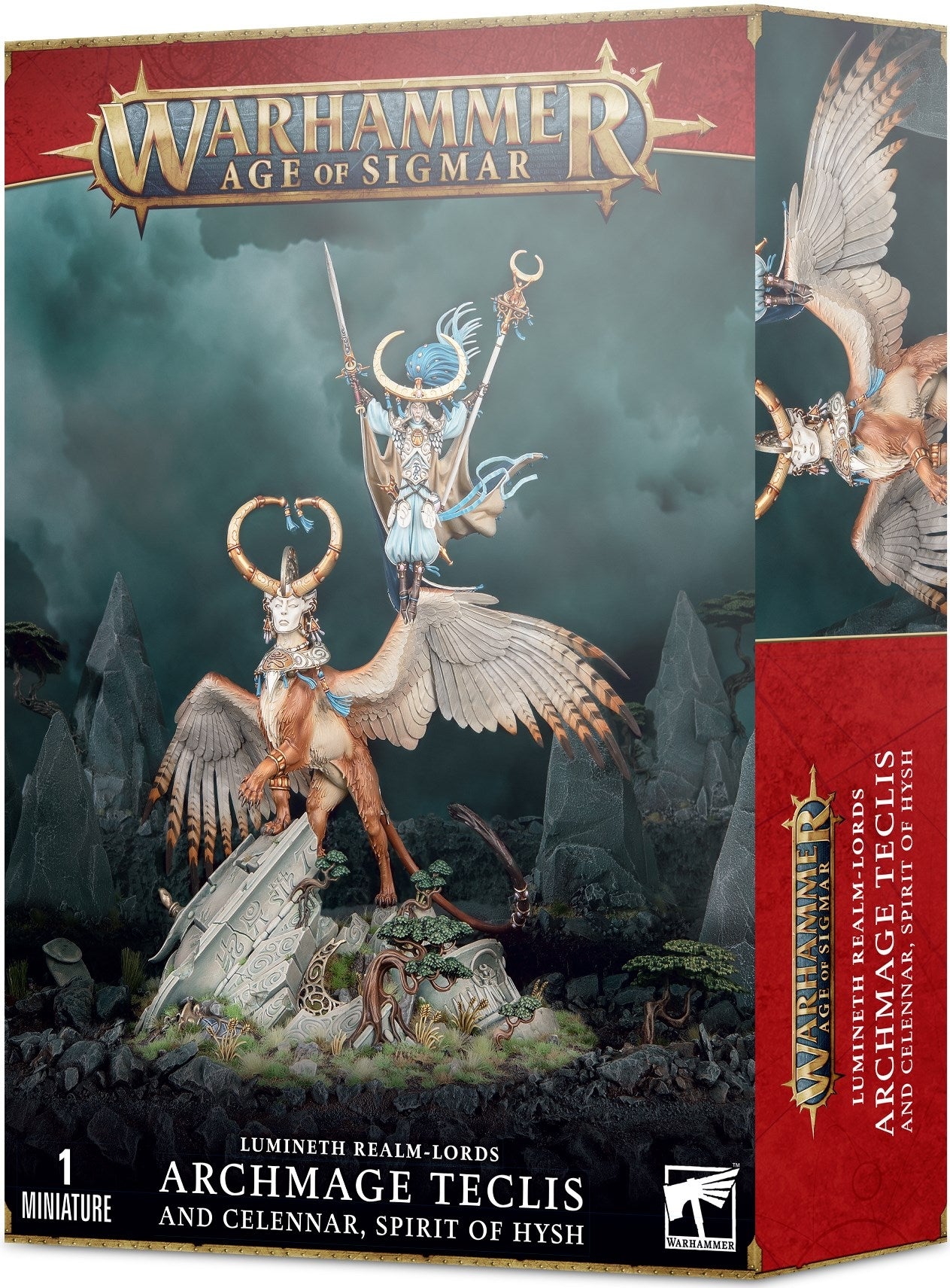Warhammer: Age of Sigmar - Lumineth Realm-Lords: Archmage Teclis and Celennar Spirit of Hysh [PLAS] - Warhammer Box