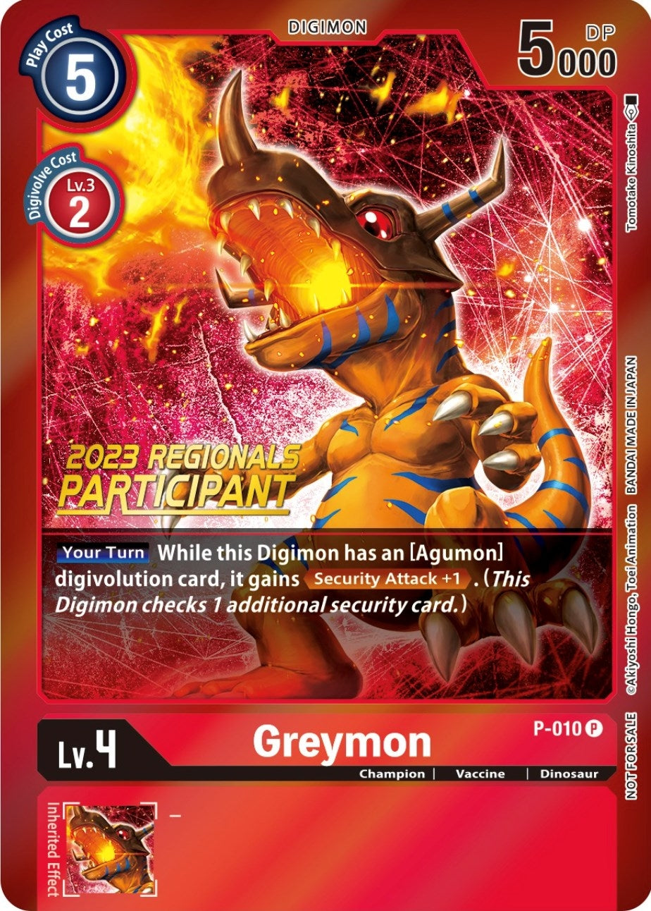 Greymon - P-010 (2023 Regionals Participant) (10) [D-PR] - Digimon Card Game Single