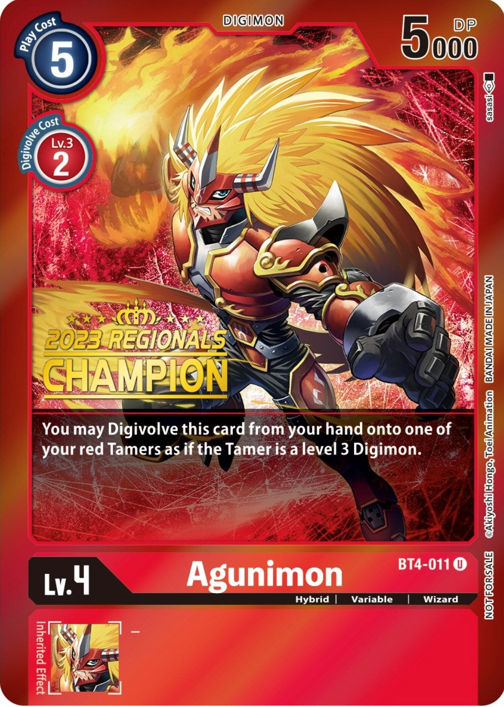 Agunimon - BT4-011 (2023 Regionals Champion) (4011) [BT04] - Digimon Card Game Single