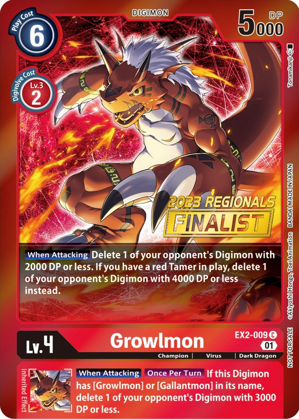 Growlmon (2023 Regionals Finalist) (2009) [EX02] - Digimon Card Game Single
