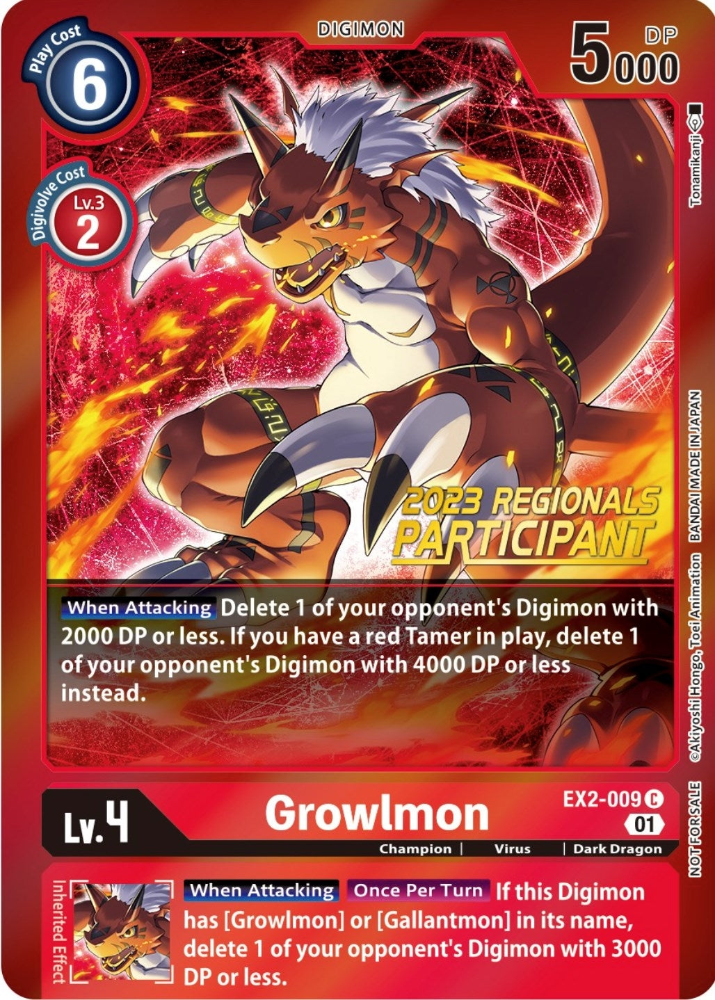 Growlmon (2023 Regionals Participant) (2009) [EX02] - Digimon Card Game Single