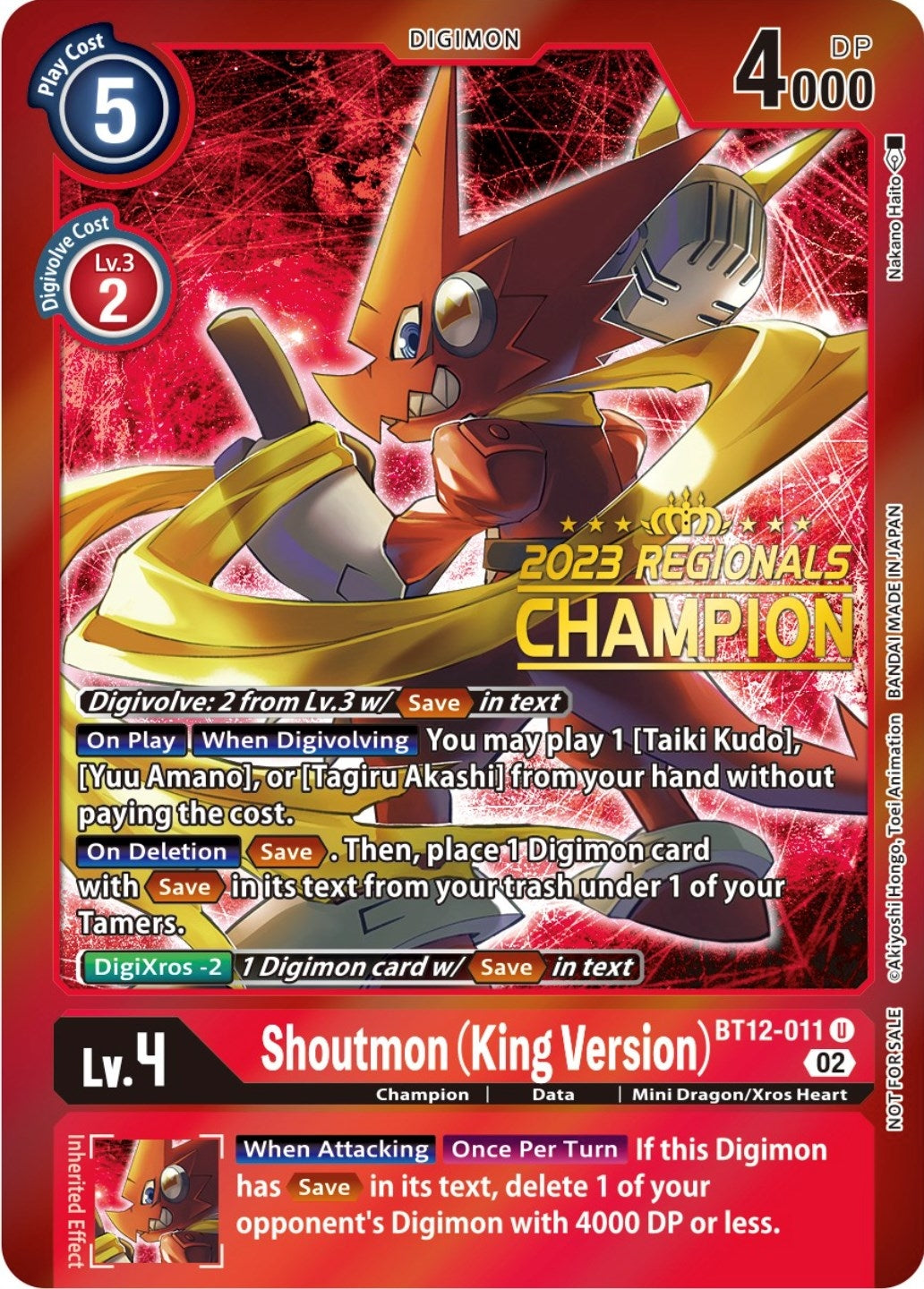 Shoutmon (King Version) (2023 Regionals Champion) (12011) [BT12] - Digimon Card Game Single