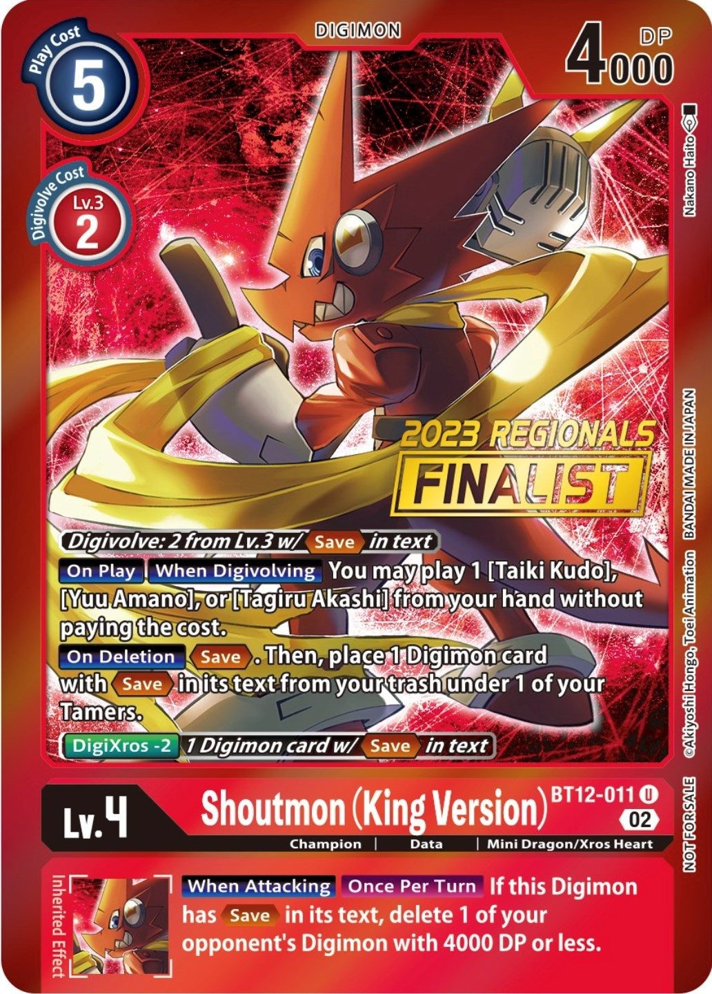 Shoutmon (King Version) (2023 Regionals Finalist) (12011) [BT12] - Digimon Card Game Single
