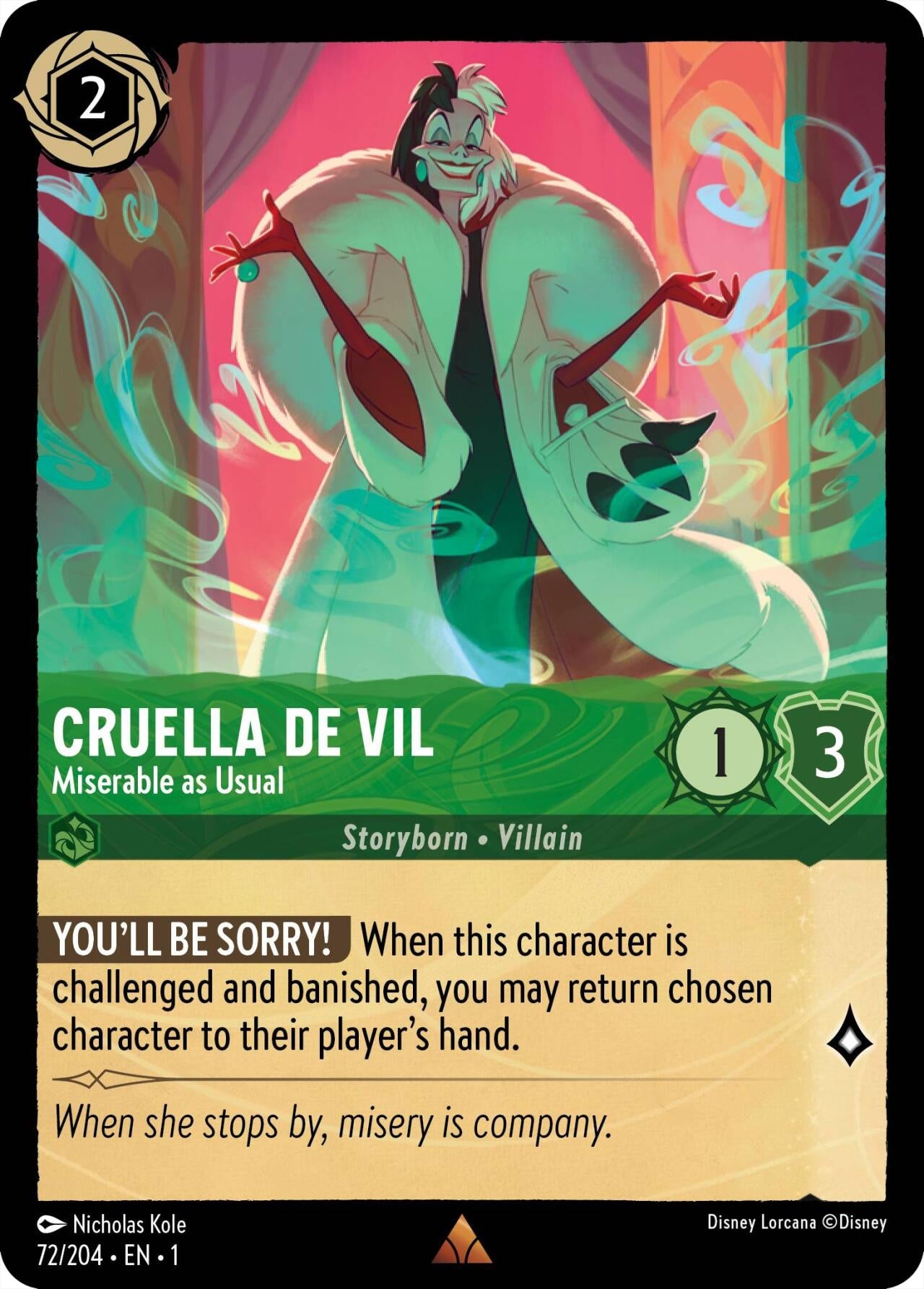 Cruella de Vil - Miserable as Usual (72) (1) - Disney Lorcana Single