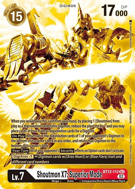 Shoutmon X7: Superior Mode (Alternate Art) (Gold) (12112) [BT12] - Digimon Card Game Single