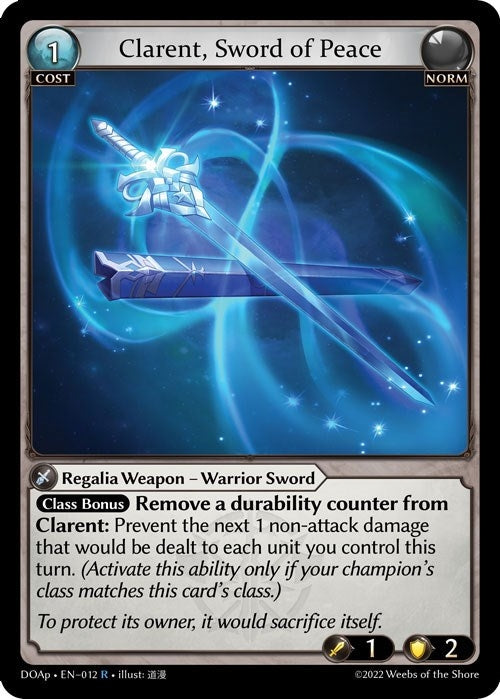 Image for Clarent, Sword of Peace (012) (Dawn of Ashes Prelude) - Grand Archive TCG