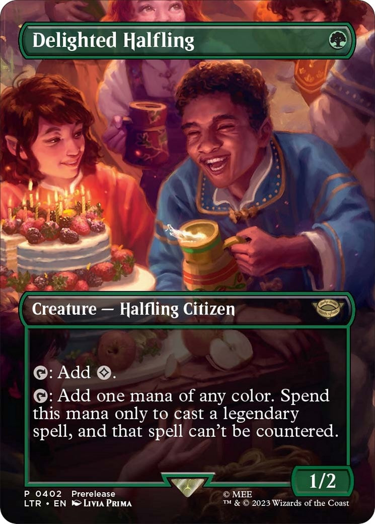 Delighted Halfling (Borderless) (402) [LTR] - MTG Single