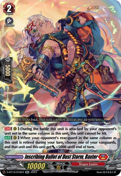 Inscribing Bullet of Dust Storm Baxter (10016) [D-BT10] - Cardfight Vanguard Single