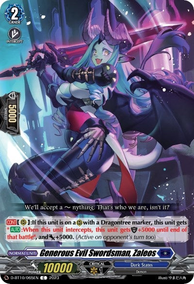 Generous Evil Swordsman Zaleos (10065) [D-BT10] - Cardfight Vanguard Single