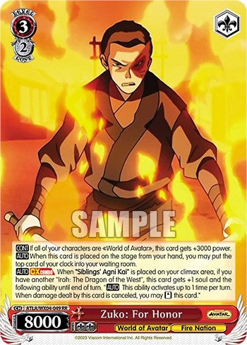 Zuko: For Honor (4049) [ATLA/WX04] - Weiss Schwarz Single