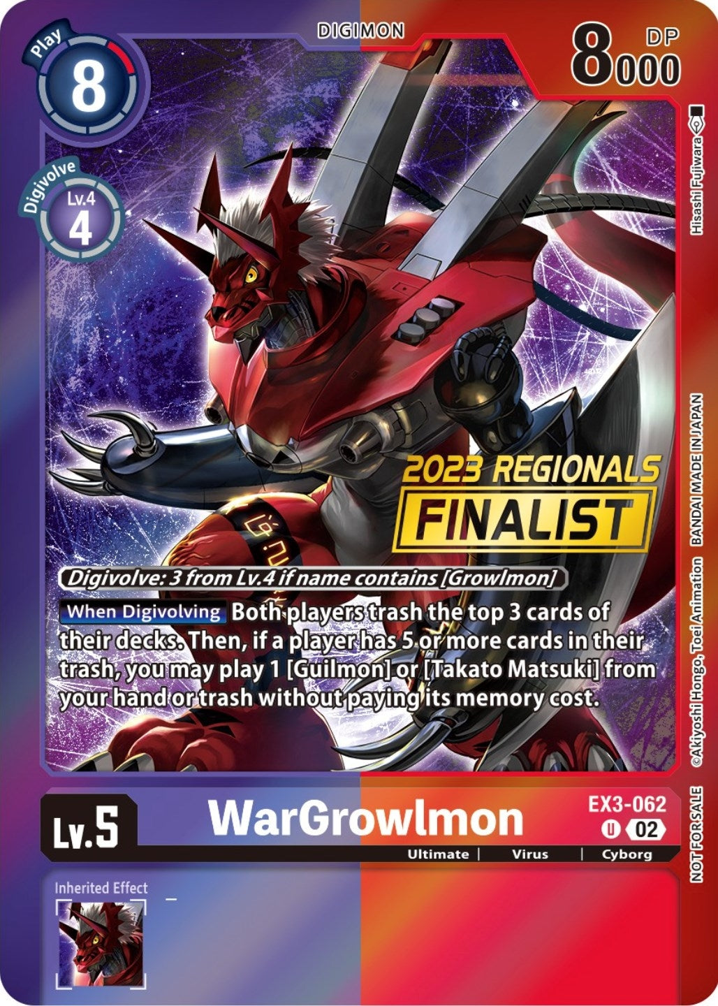 WarGrowlmon (2023 Regionals Finalist) (3062) [EX03] - Digimon Card Game Single