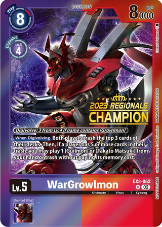 WarGrowlmon (2023 Regionals Champion) (3062) [EX03] - Digimon Card Game Single