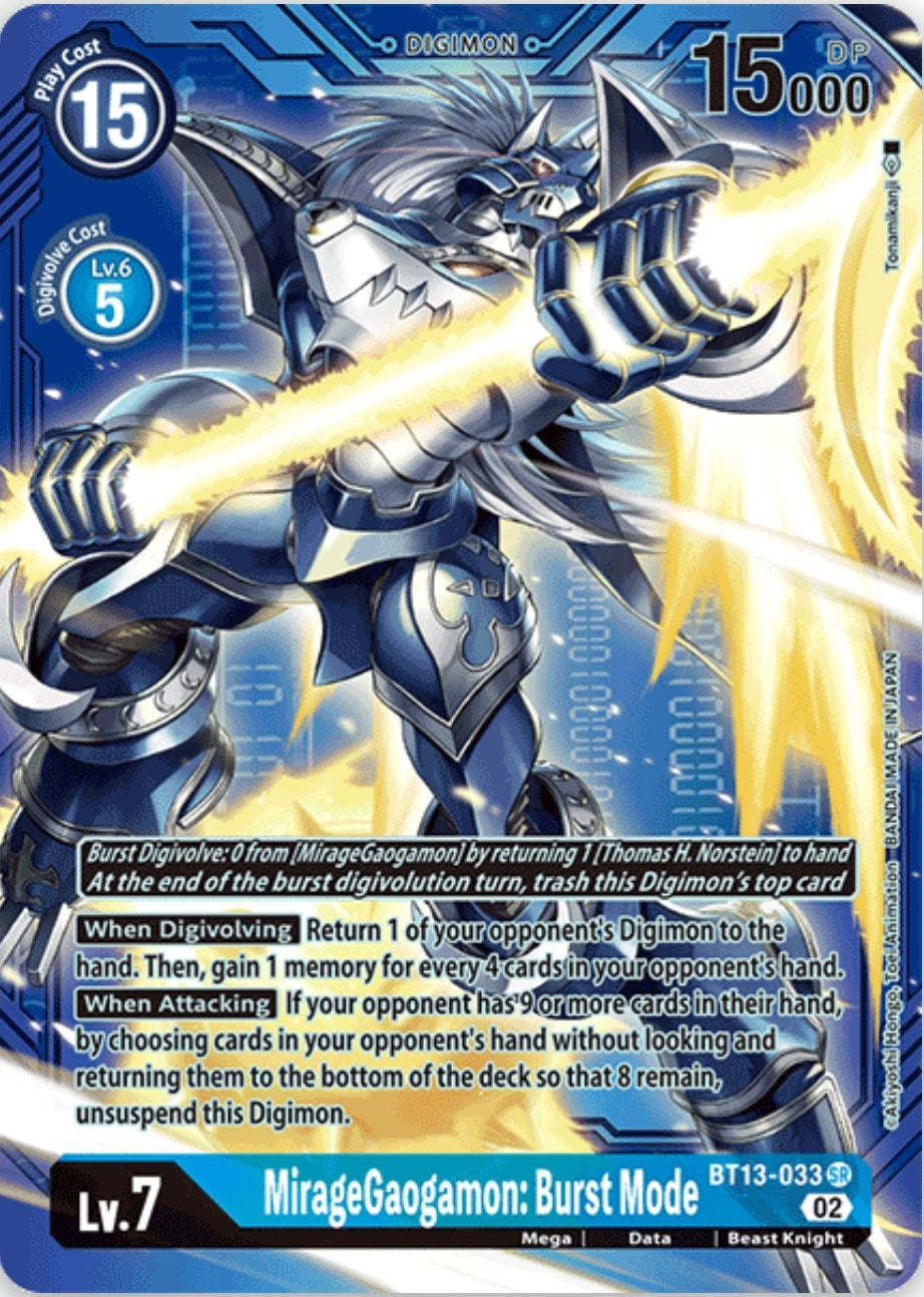 MirageGaogamon: Burst Mode (Alternate Art with Blue Background) (13033) [BT13] - Digimon Card Game Single