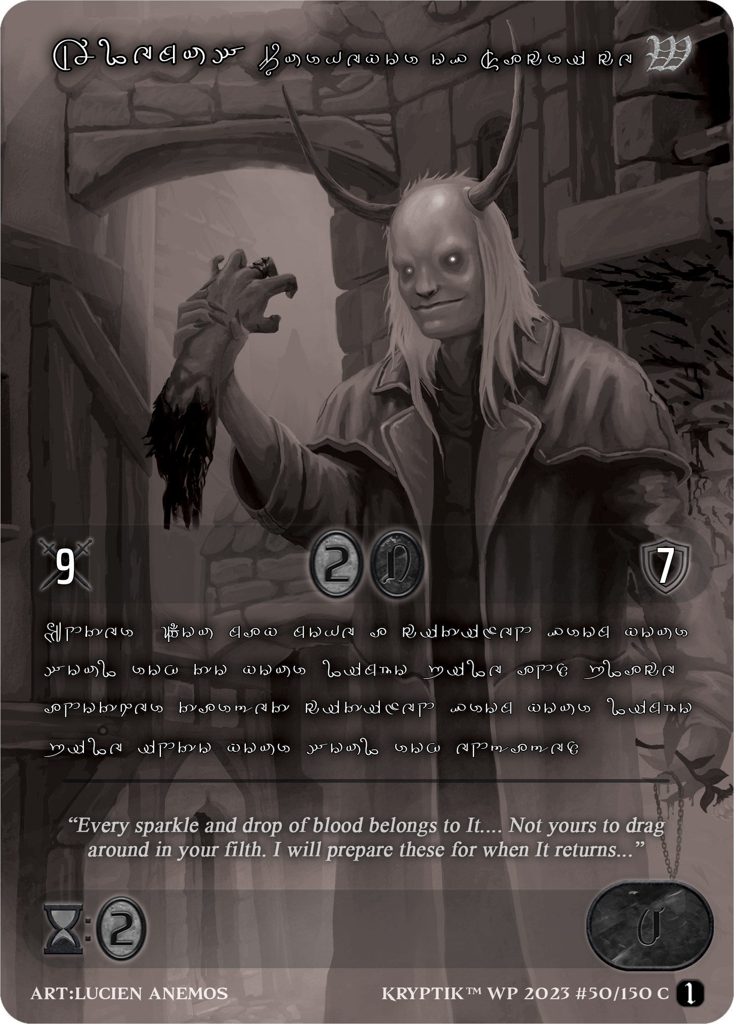 Alemus Purveyor of Sacrifice (Silver Kryptik Language) (50) [KPTGC] - Kryptik TCG Single