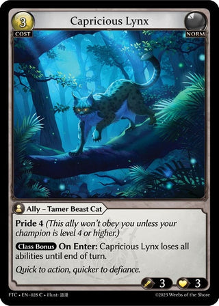 Capricious Lynx (28) (FTC) - Grand Archive TCG Single