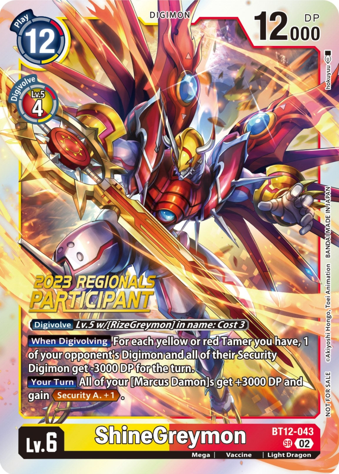 ShineGreymon (2023 Regionals Participant) (12043) [BT12] - Digimon Card Game Single