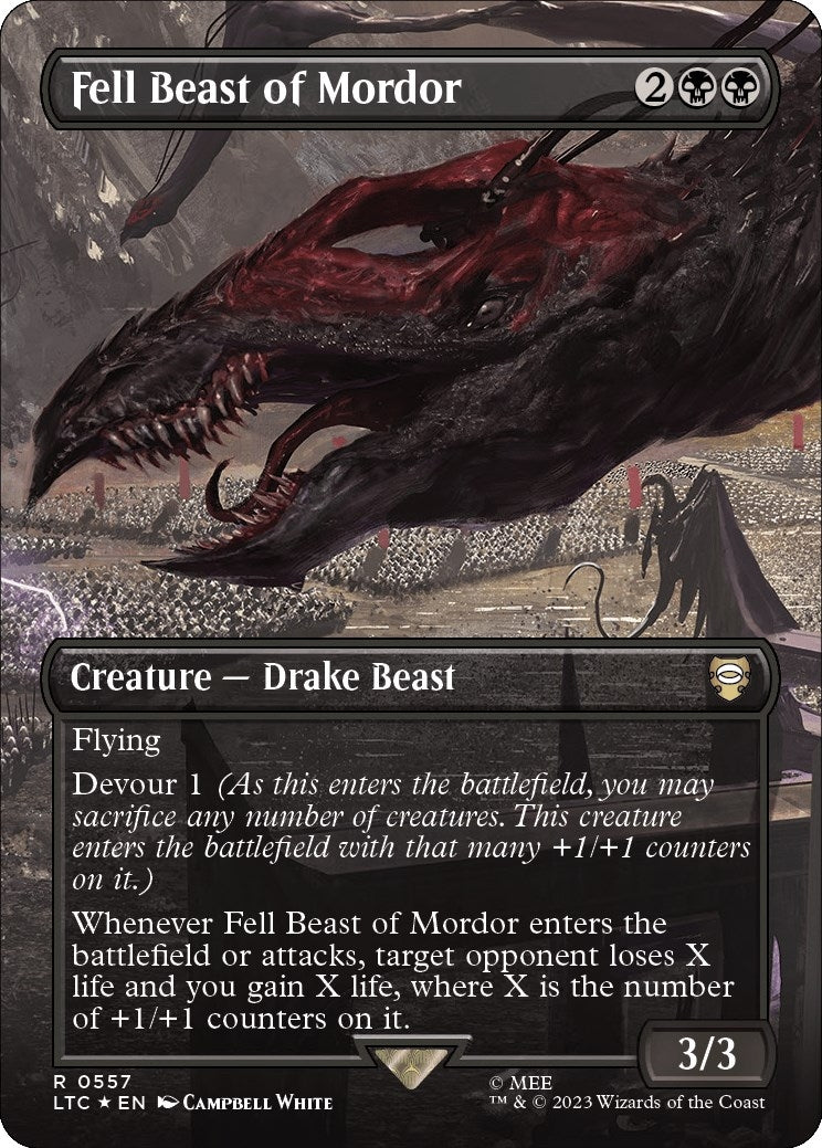 Fell Beast of Mordor (Borderless) (Surge Foil) (557) [LTC] - MTG Single