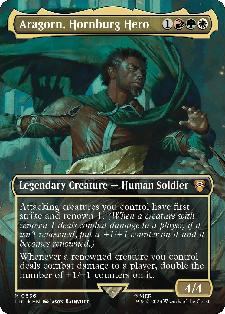 Aragorn Hornburg Hero (Borderless) (Surge Foil) (536) [LTC] - MTG Single