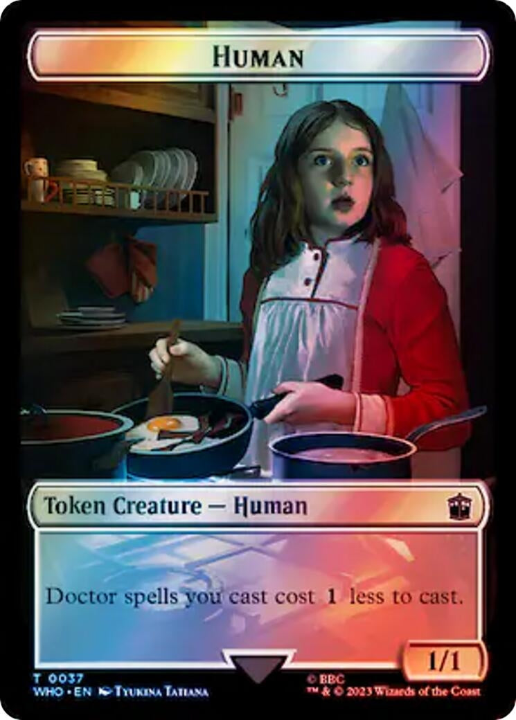 Human (0037) // Dinosaur Double-Sided Token (Surge Foil) (0) [WHO] - MTG Single