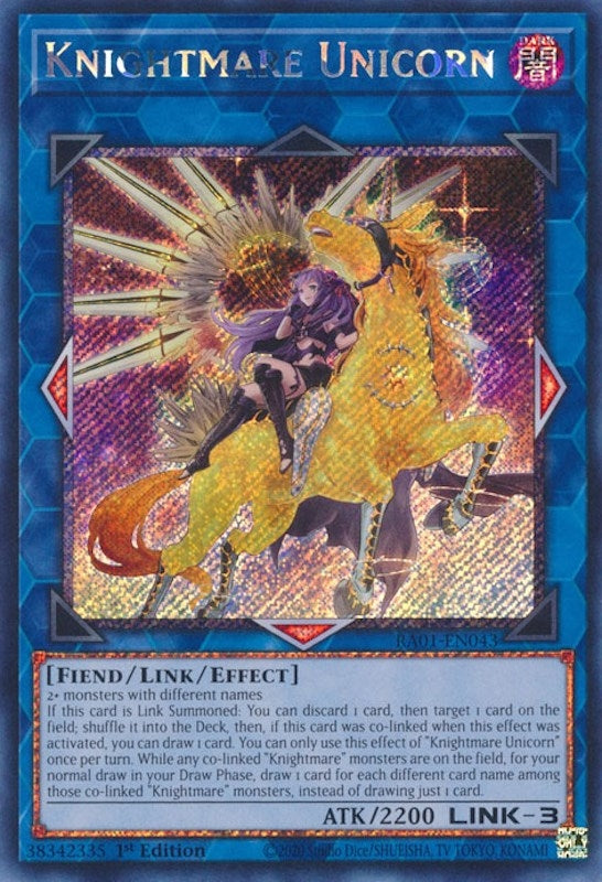 Knightmare Unicorn (Alternate Art) (Platinum Secret Rare) (1043) (RA01) - YuGiOh Single