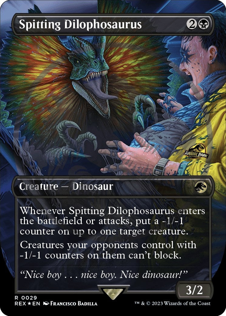 Spitting Dilophosaurus (Borderless) (Emblem) (29) [REX] - MTG Single