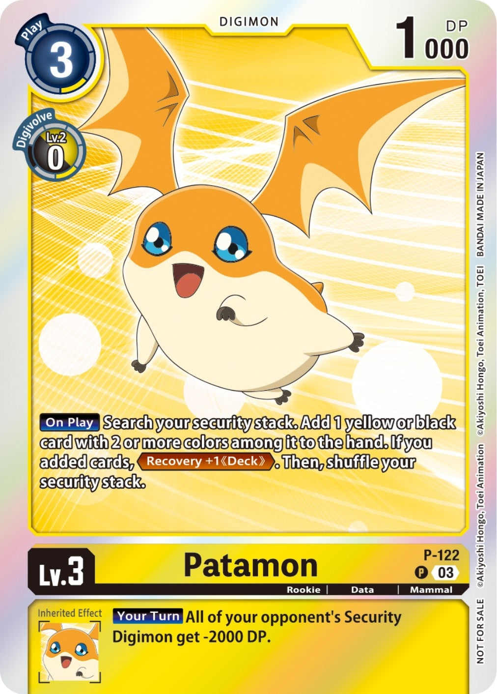 Patamon - P-122 (Tamer Party Pack -The Beginning- Ver. 2.0) (122) [D-PR] - Digimon Card Game Single