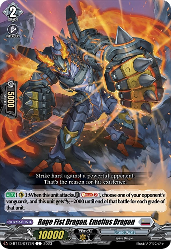 Rage Fist Dragon Emelius Dragon (13077) [D-BT13] - Cardfight Vanguard Single