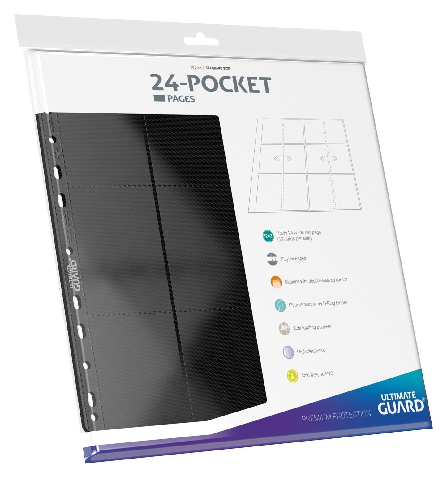 Double-Sided Side-Loading 24-Pocket Pages – 9-Holes Black (10 Pack) [ULTIMATEGU] - Protective Pages Sealed