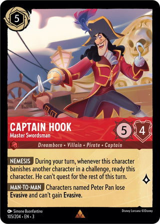 Captain Hook - Master Swordsman (105) (3) - Disney Lorcana Single