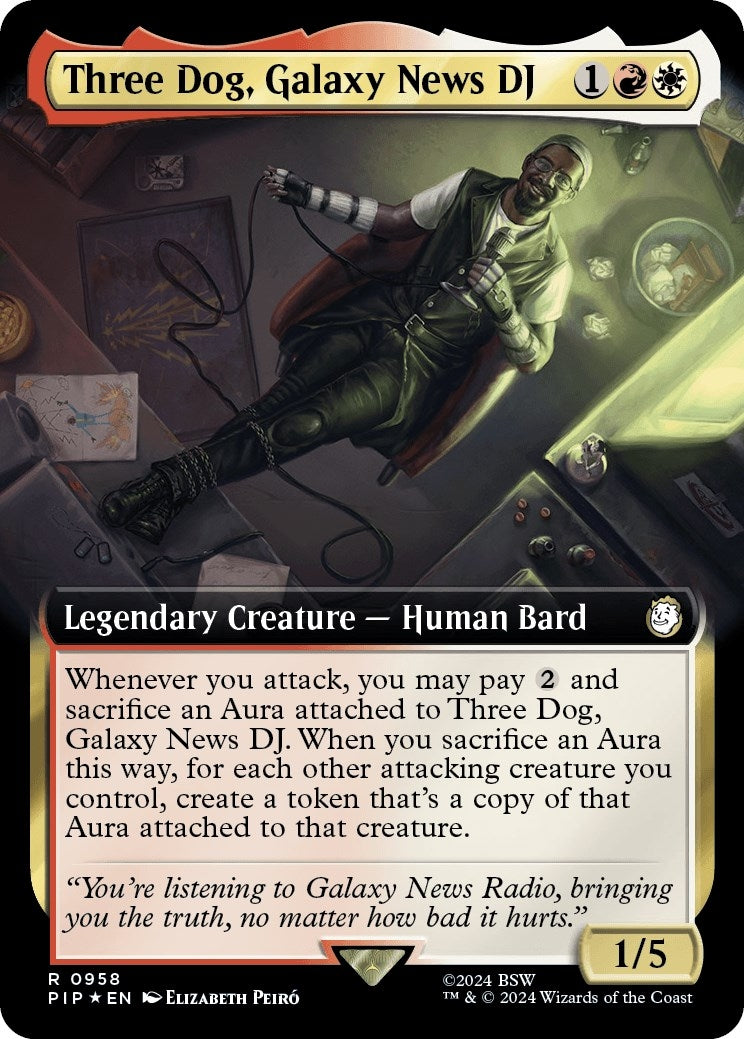 Three Dog Galaxy News DJ (Extended Art) (Surge Foil) (958) [PIP] - MTG Single