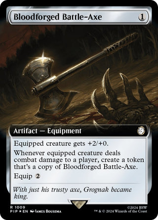 Bloodforged Battle-Axe (Extended Art) (Surge Foil) (1009) [PIP] - MTG Single