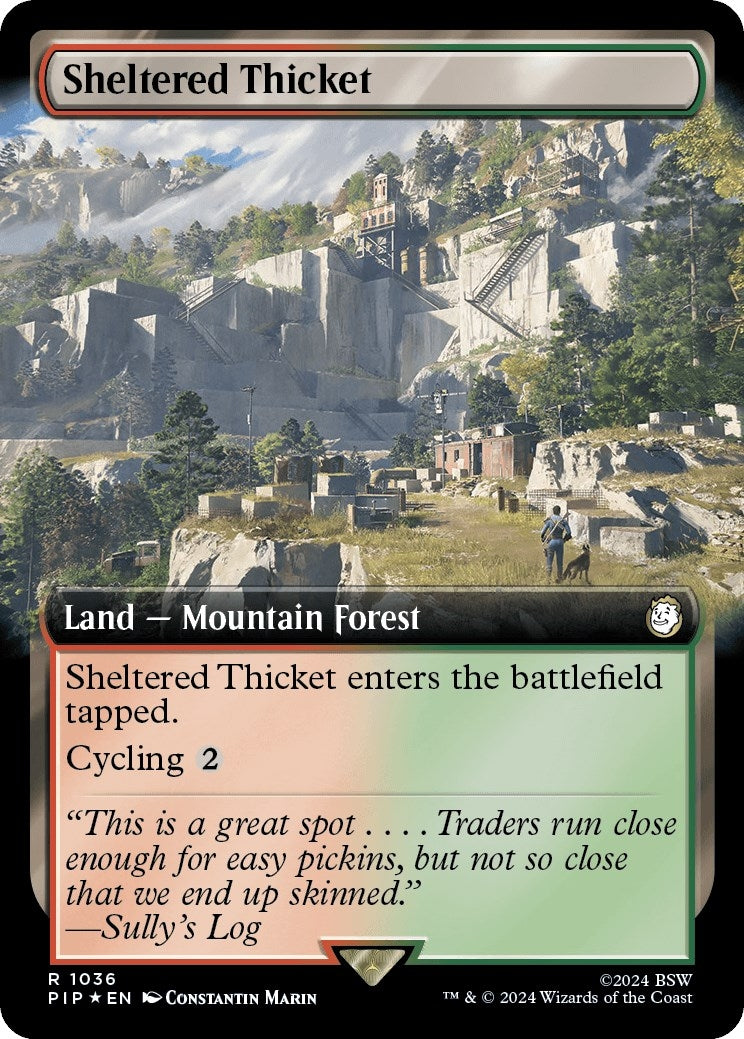 Sheltered Thicket (Extended Art) (Surge Foil) (1036) [PIP] - MTG Single