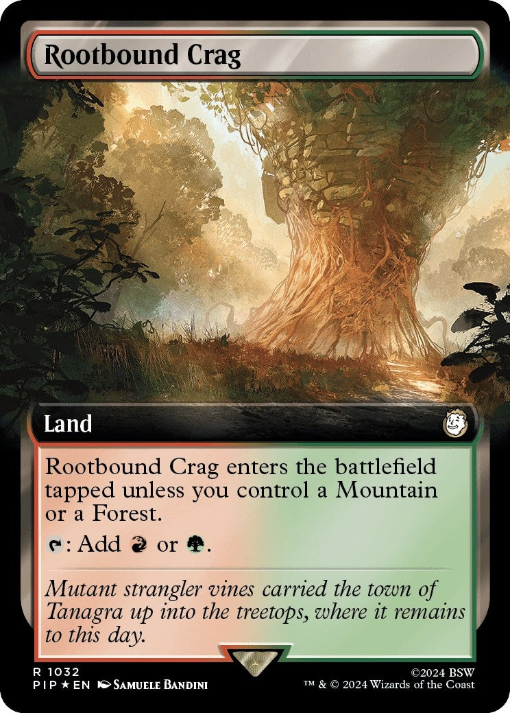 Rootbound Crag (Extended Art) (Surge Foil) (1032) [PIP] - MTG Single